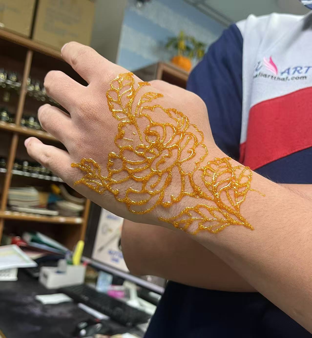 สีเพ้นท์เฮนน่า Henna : สีทอง แบบโคน ขนาด 25 กรัม โปรฯ 3 หลอด - Image 6