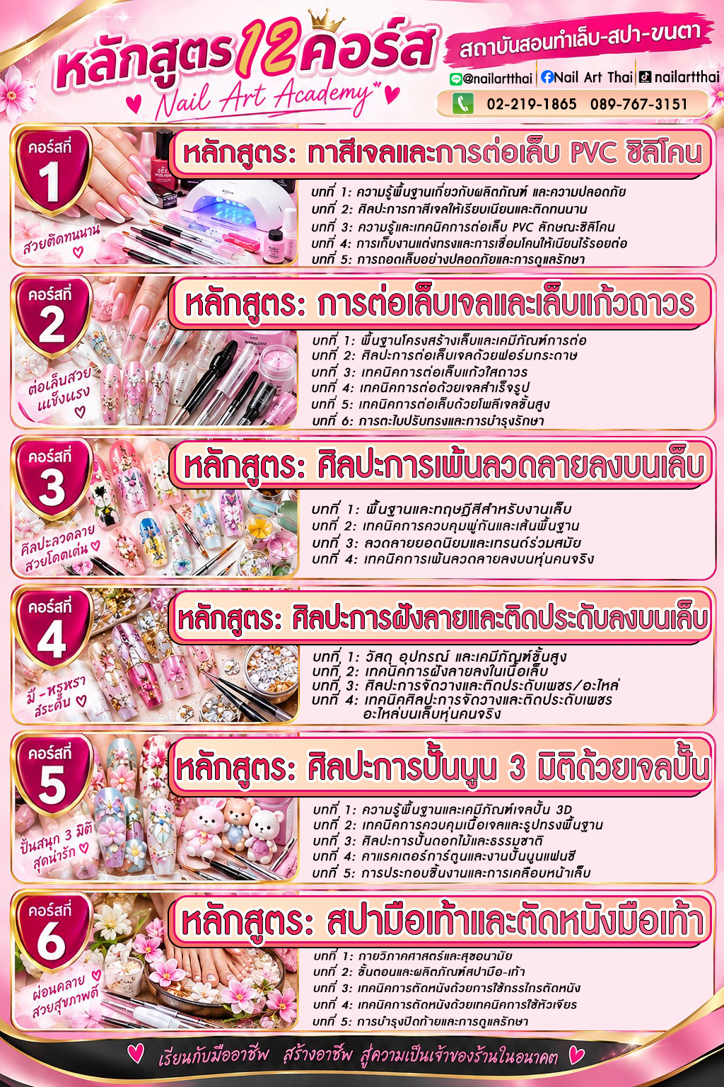 รายละเอียดคอร์สเรียนสถาบันสอนทำเล็บครบวงจร Nail Art Academy Phayathai